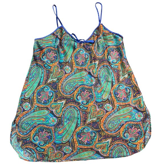 Vintage 90's California Miss Paisley Slip Dress With Spaghetti Straps Boho Style - Picture 1 of 9